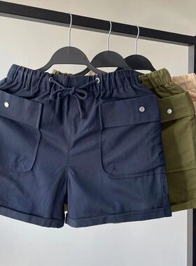 短裤+纯棉+大口袋+宽松+休闲