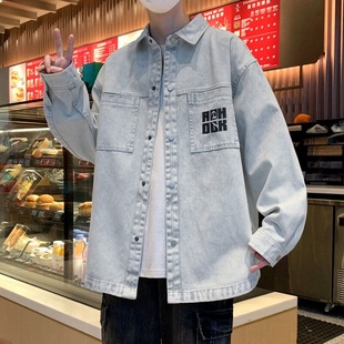 痞帅潮牌牛仔夹克男春秋季 男装 上衣2025新款 衬衫 耐磨外套 工装 美式