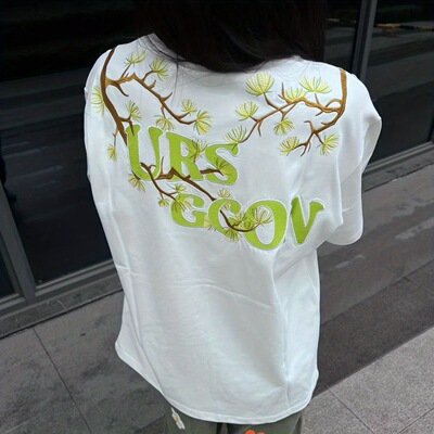 圆领+短袖+刺绣+宽松+男士+透气