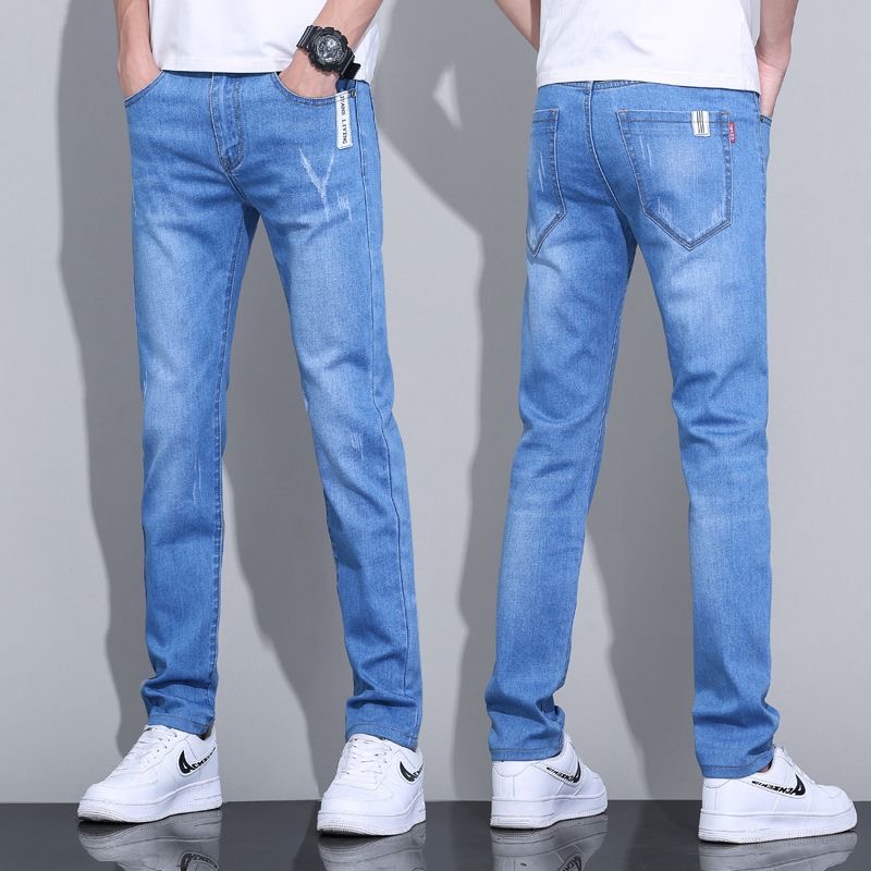 潮牌拉链长裤直筒春秋小脚牛仔裤