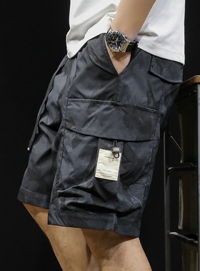 cityboy日系复古迷彩工装短裤男士休闲宽松直筒潮牌多口袋五分裤