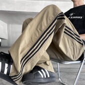 美式 薄款 拼接伞兵裤 子直筒阔腿工装 三条杠条纹速干冲锋裤 裤 男夏季