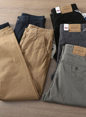 秋款日系复古水洗做旧斜纹梭织纯棉厚实宽松直筒工装裤子休闲裤男