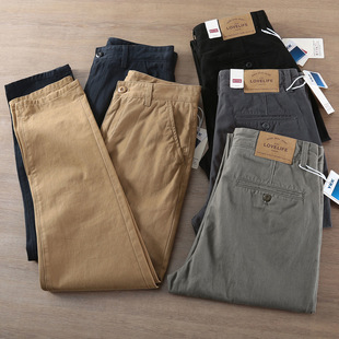 子休闲裤 裤 男 日系复古水洗做旧斜纹梭织纯棉厚实宽松直筒工装 秋款