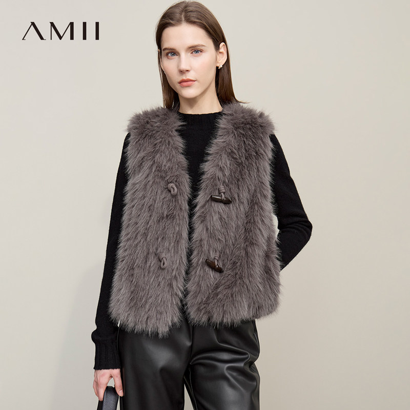 Amii【轻奢风】冬轻奢仿貂毛环保皮草马夹仿皮草马甲女冬季高级感