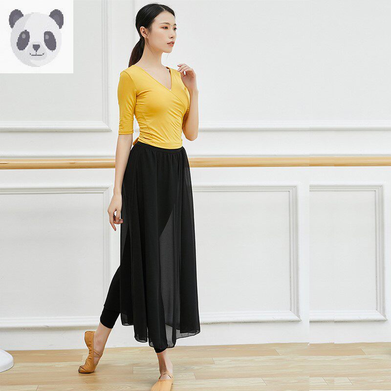 现代舞演出服练功服舞蹈练功裤黑白纱裙半身裙裤民族舞中国舞服装