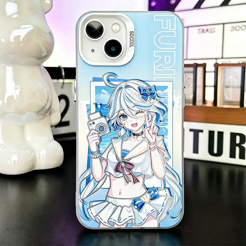 适用苹果17手机壳iPhone16e泳装芙宁娜15/14pro镭射彩银13/12mini二次元11原神xs/xr动漫夏MAX6/7/8PLUS套se4