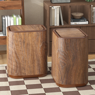 家用木纹垃圾桶新款中式家用复古卫生间厨房创意客厅大容量大纸篓