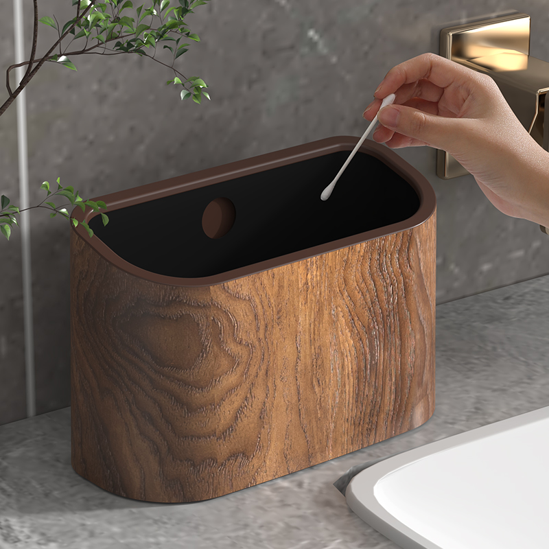 复古新中式木纹桌面迷你垃圾桶家用客厅小号卫生间卧室厨房纸篓