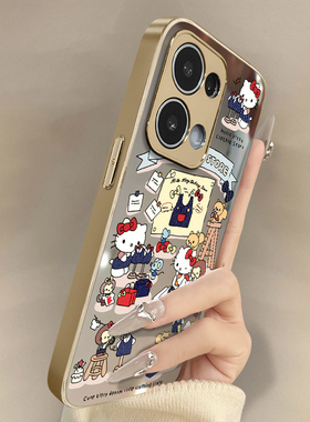 设计师kt猫适用于opporeno15手机壳15pro新款14pro卡通13turbopro网红可爱12女11高级10支架电镀镜面a6保护套
