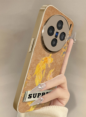 金鱼锦鲤适用vivox200promini手机壳x100创意x90s国潮x70情侣x60新款s20简约19男女18电镀y300小羊皮高级支架