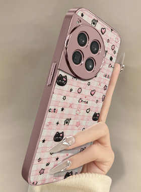 格子萌猫适用于一加15手机壳一加13t新款13卡通12可爱小羊皮11网红Ace6好看ace5ultra男女3pro高级2v防摔支架