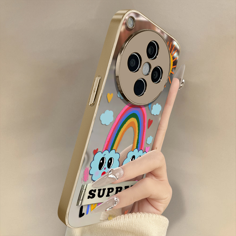 浙皇适用于oppofindx8手机壳x7ultra新款x6pro补妆x5高级感a97电镀a93s防摔a72支架a57镜面a55可爱女彩虹小熊