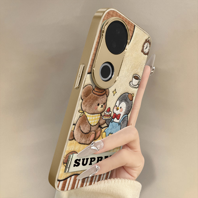 小熊企鹅适用于vivos30手机壳s20pro新款s18e卡通s17t网红15可爱s19女s16高级12支架s10全包防摔小羊皮保护套