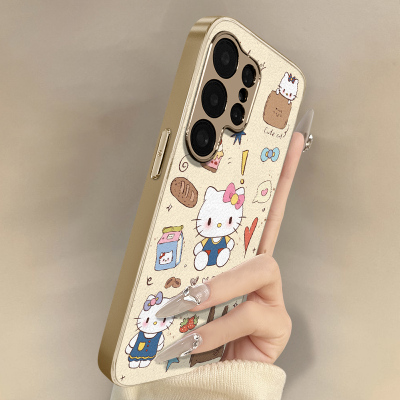 早餐小猫适用于三星galaxys26手机壳s26ultra新款s25可爱s24爆款s23ultras好看s22支架小羊皮高级小众创意女