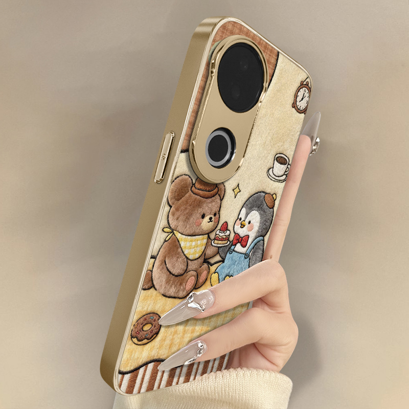 小熊企鹅适用于vivos30手机壳s20pro新款s18e卡通s17t网红15可爱s19女s16高级12支架s10全包防摔小羊皮保护套
