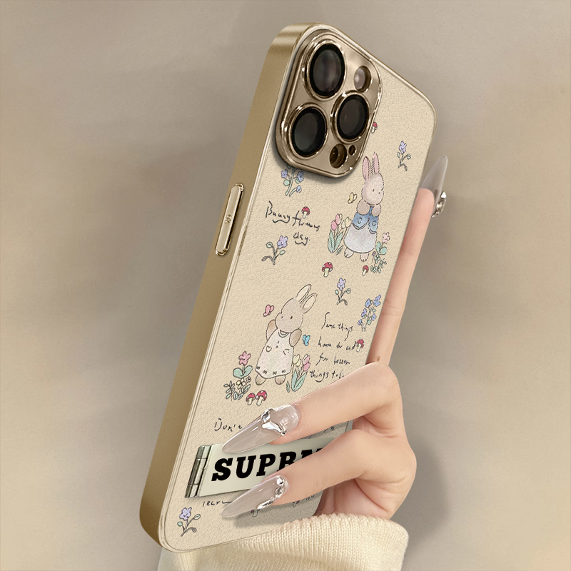 浙皇适用于苹果16e手机壳iPhone15新款14plus小羊皮13promax高级感12电镀防摔11支架创意可爱17女款8花丛兔子