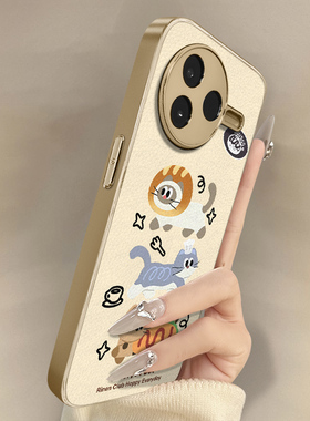 咖啡小猫适用于红米k90手机壳k90promax新款k80卡通k70可爱小羊皮k60网红50好看note15r男女14高级13防摔支架