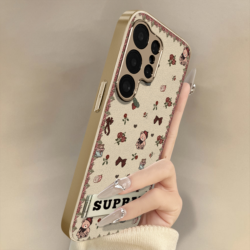 浙皇适用三星GalaxyS25Plus手机壳s24ultra高级网红新款可爱S23+女电镀S22小羊皮全包Ultra防摔支架玫瑰小熊