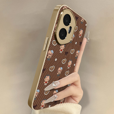 格纹爱心kt猫适用于荣耀500手机壳500pro新款400卡通300可爱200小羊皮100网红90gt好看80男女POWER高级支架