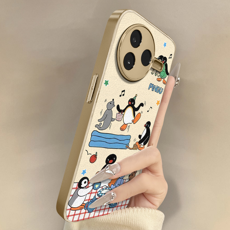 企鹅派对适用于红米k90手机壳k90promax新款k80卡通k70可爱小羊皮k60网红50好看note15r男女14高级13防摔支架