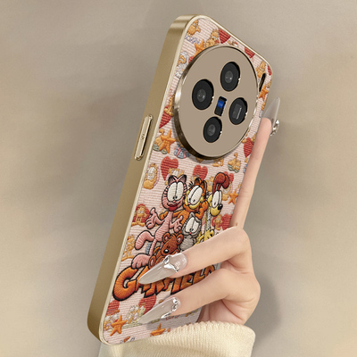 加菲猫咪适用于vivox300手机壳x300pro新款200s卡通x100ultra可爱x90s小羊皮80网红y500好看男女高级防摔支架