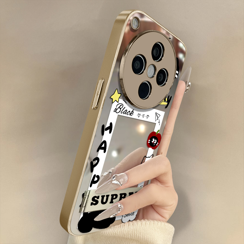 浙皇适用于oppofindx8手机壳x7创意x6pro可爱x5新款a97电镀a93s补妆镜面a72全包a57防摔a55支架a3i女黑猫相框