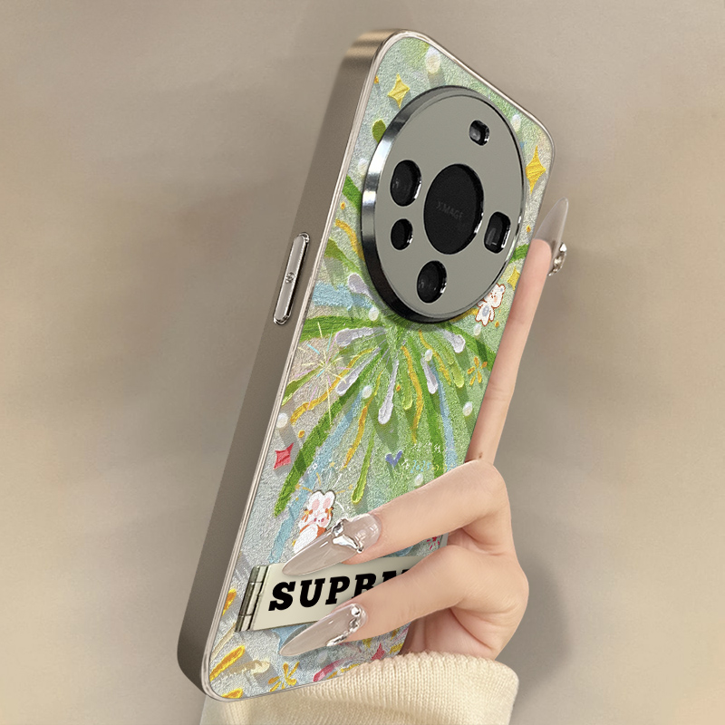 油画兔子适用于华为mate70手机壳mate60pro新款50e可爱40创意mate30pro个性女高级支架全包防摔小羊皮保护套