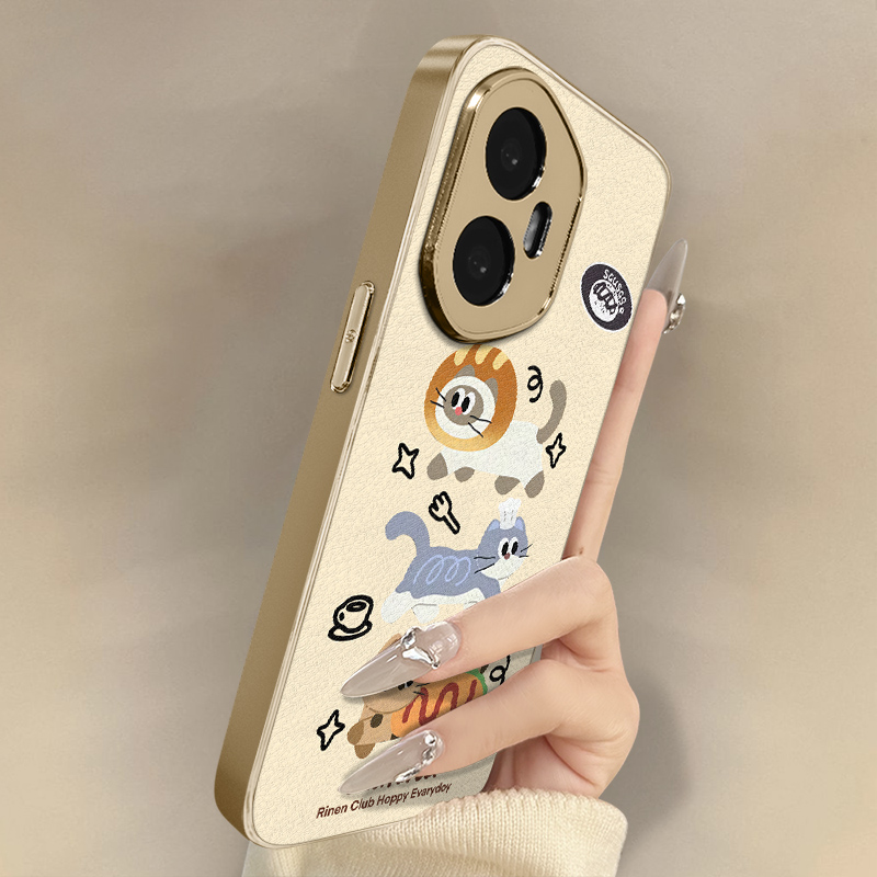 咖啡小猫适用于荣耀500手机壳500pro新款400卡通300可爱200小羊皮100网红90gt好看80男女POWER高级防摔支架