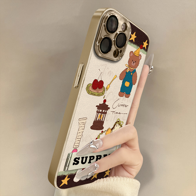 浙皇适用苹果16手机壳iPhone15高级14plus网红13promax新款12可爱11女电镀XS小羊皮8全包防摔17支架樱桃小熊
