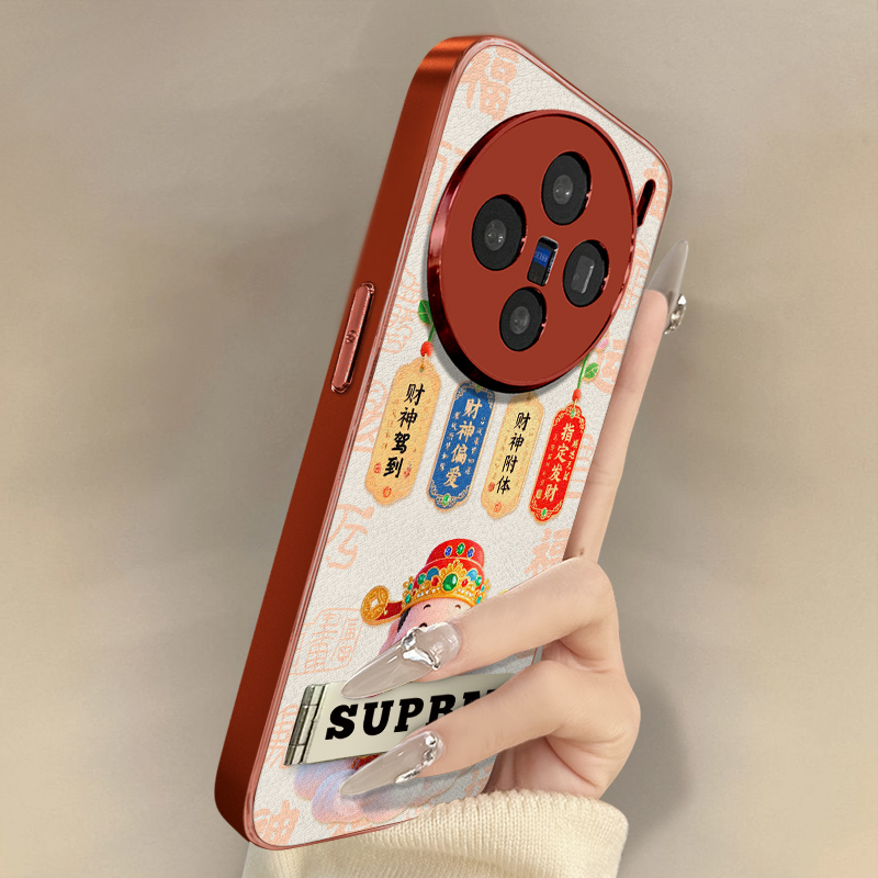财神驾到适用于vivoX300手机壳x100ultra新款x200s文字x90网红x80国风70女60高级支架全包防摔小羊皮保护套