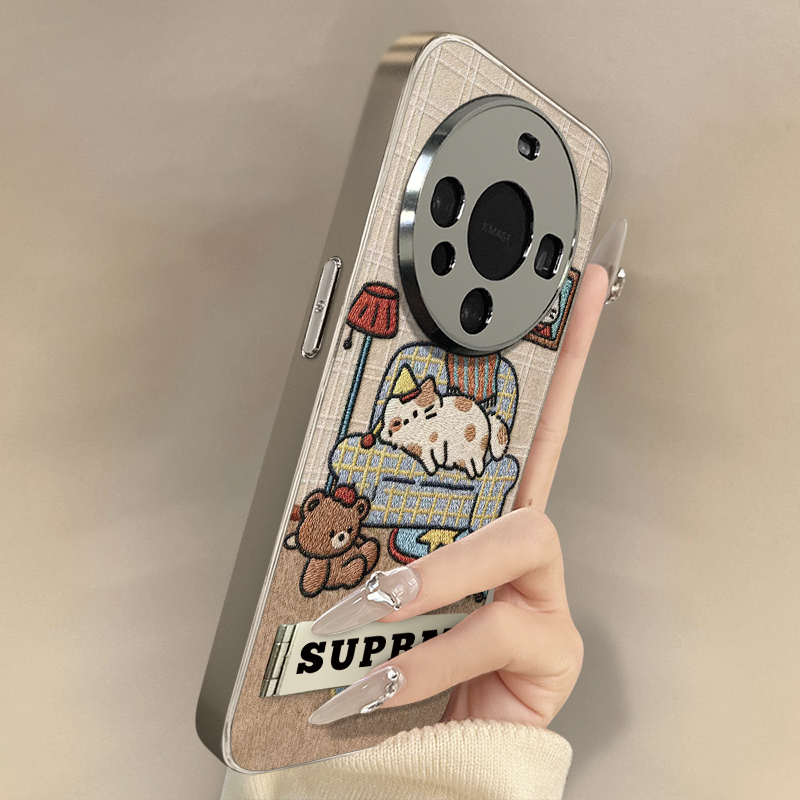 沙发猫咪适用于华为mate70手机壳mate60pro新款50e卡通40网红mate30pro可爱女高级支架全包防摔小羊皮保护套