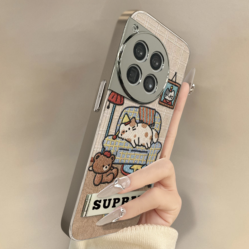 沙发猫咪适用于一加15手机壳1加13T新款12卡通11网红ace5pro可爱ace3pro女ace2高级支架全包防摔小羊皮保护套