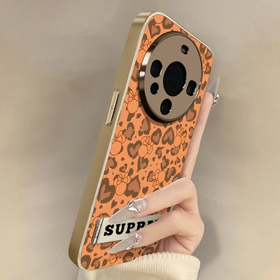 豹纹米奇适用于华为mate70手机壳mate60pro新款50e卡通40网红mate30pro可爱女高级支架全包防摔小羊皮保护套