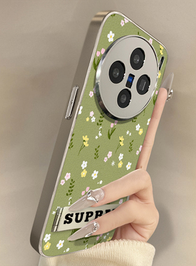 绿色小碎花适用vivox200promini手机壳x100ultra新款x90s创意x70简约60趣味s20高级19女18电镀y300小羊皮支架