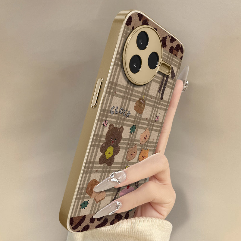 猫咪小熊适用于红米k90手机壳k80新款k70e卡通60ultra网红note15可爱14高级13支架12pro全包防摔小羊皮保护套