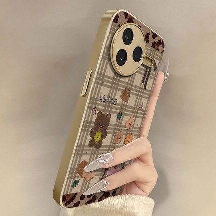 猫咪小熊适用于红米k90手机壳k80新款k70e卡通60ultra网红note15可爱14高级13支架12pro全包防摔小羊皮保护套