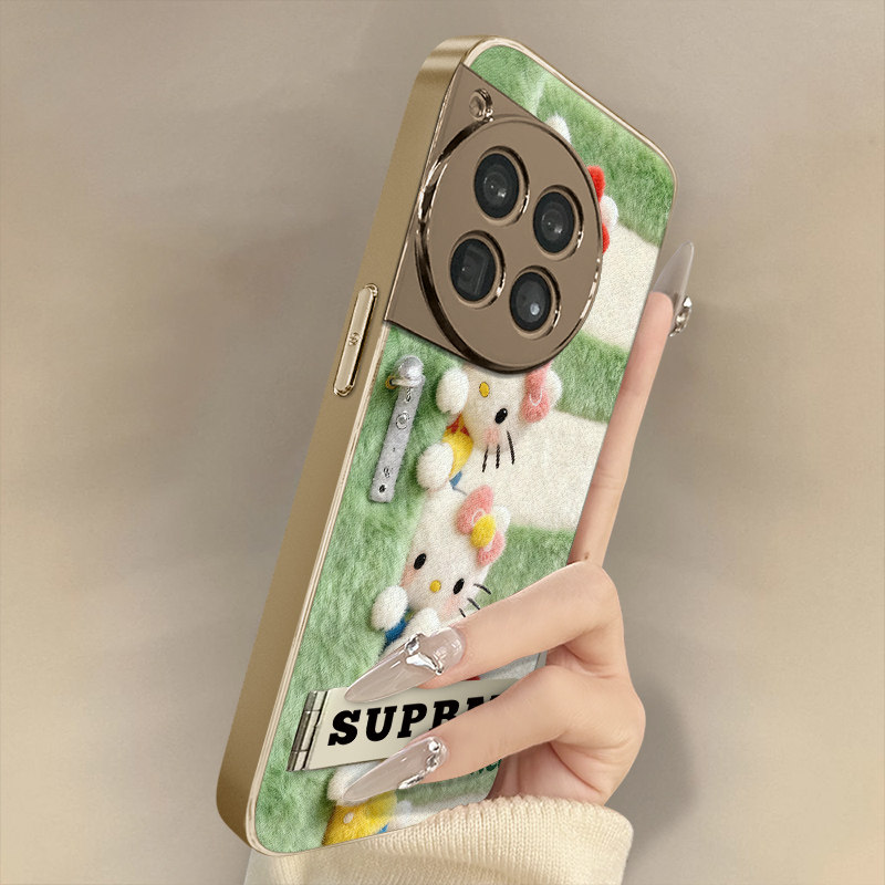 偷看kt猫适用于一加15手机壳1加13T新款12卡通11网红ace6可爱ace5pro女ace3高级2支架全包防摔小羊皮保护套