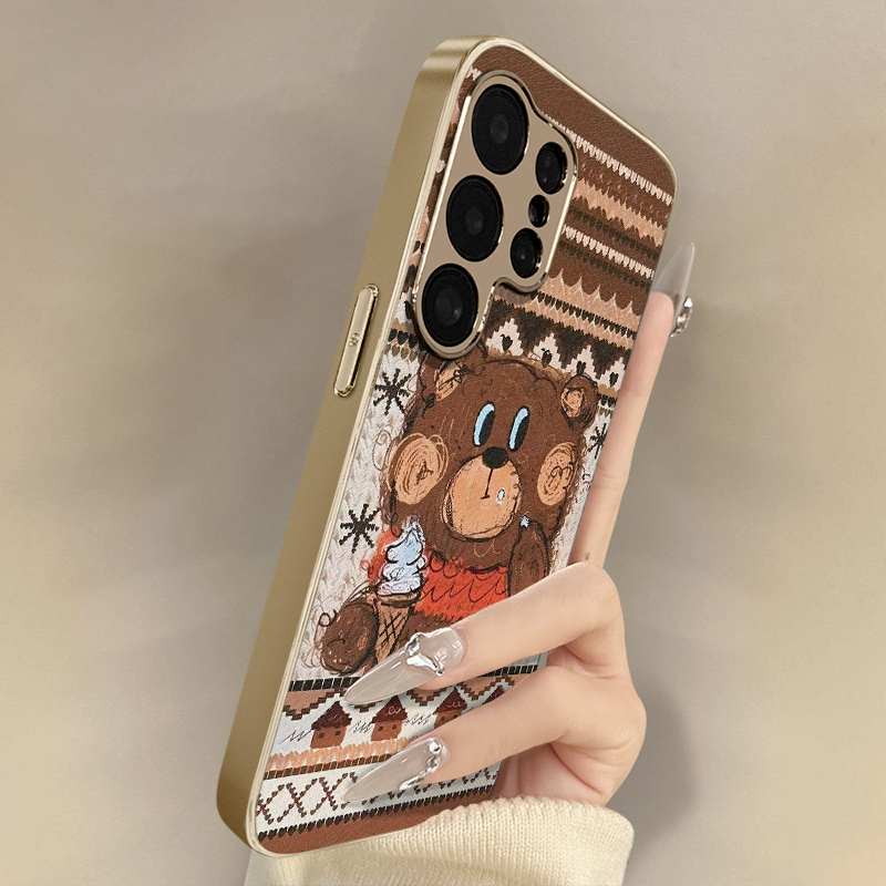 雪糕小熊适用于三星galaxys25手机壳s25plus新款s25ultra男女s24可爱小羊皮s23网红s22好看小众高级防摔支架