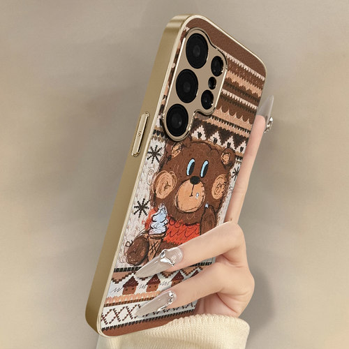 雪糕小熊适用于三星galaxys25手机壳s25plus新款s25ultra男女s24可爱小羊皮s23网红s22好看小众高级防摔支架