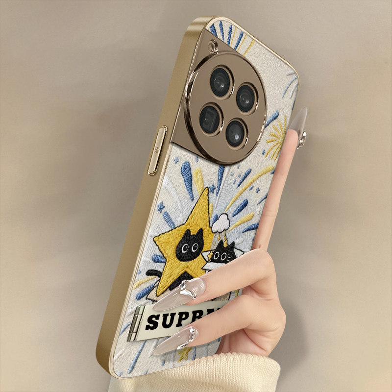 惊喜小猫适用于一加15手机壳1加13T新款12卡通11网红ace6可爱ace5pro女ace3高级2支架全包防摔小羊皮保护套