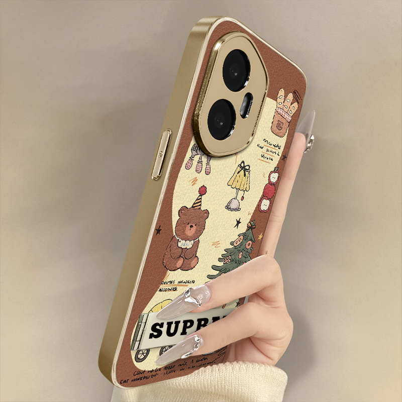 礼帽小熊适用于荣耀400手机壳300新款200卡通100pro网红90gt可爱80女高级70支架60全包POWER防摔小羊皮保护套