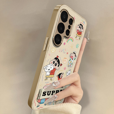 浙皇适用于三星galaxys25手机壳s24ultra新款s23羊皮s22卡通男女创意防摔支架全包保护套网红s24彩虹蜡笔小新