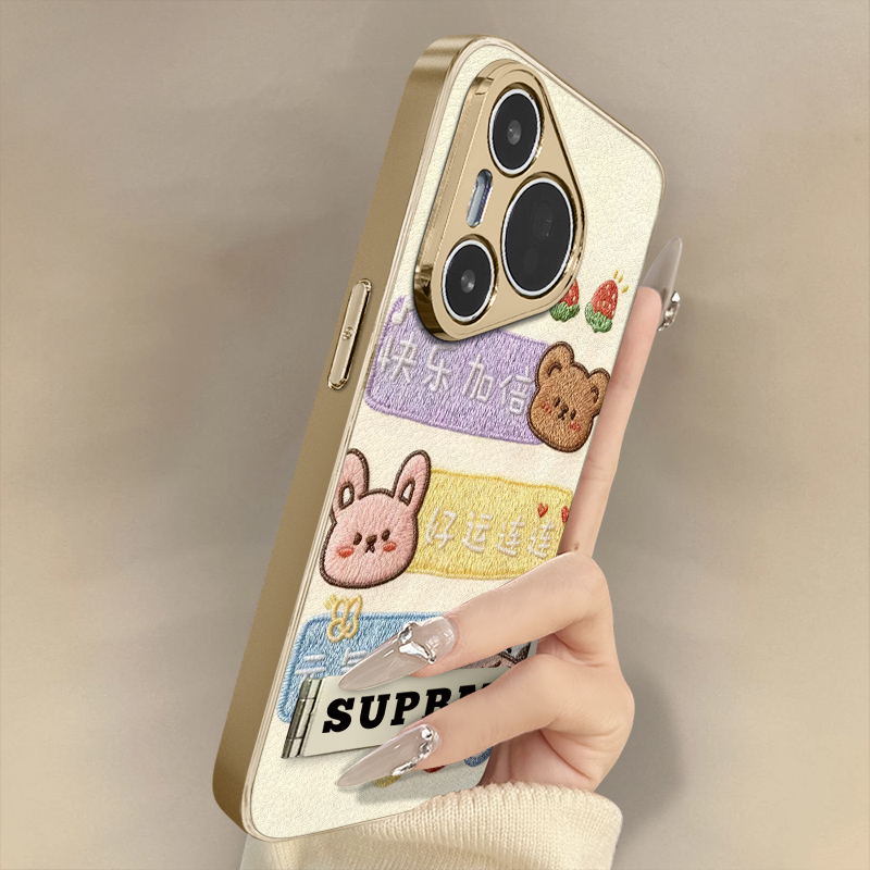 动物祝福适用于华为pura80手机壳新款70ultra卡通p60文字p50e可爱p40女p30pro高级支架全包防摔小羊皮保护套