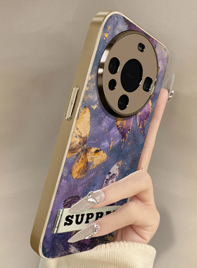 浙皇适用华为mate70手机壳Mate60Pro+高级网红proplus新款50E可爱40Pro女电镀30小羊皮全包防摔支架紫色蝴蝶