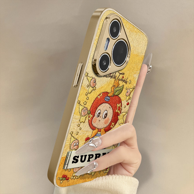 苹果星人适用于华为pura80手机壳新款70ultra卡通p60网红p50e可爱p40女p30pro高级支架全包防摔小羊皮保护套