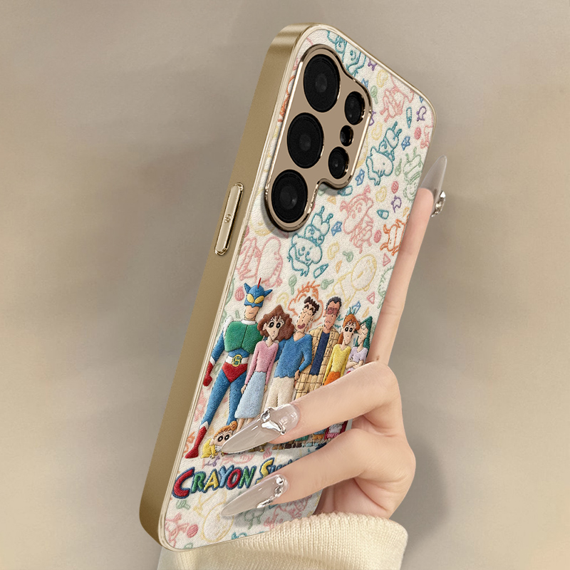 日漫小新适用于三星galaxys25手机壳s25plus新款s25ultra男女s24可爱小羊皮s23网红s22好看小众高级防摔支架