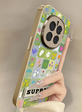 浙皇适用于荣耀magic7手机壳6新款5pro高级4全包x60i防摔x50gt支架x40ix30i可爱羊皮创意GTPro绿格子碎花拼接