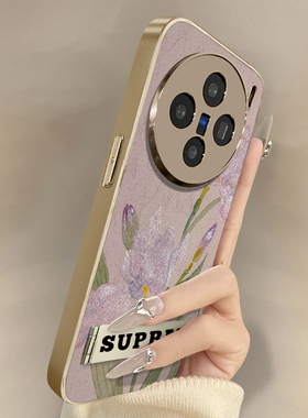 国风紫色鸢尾花适用vivox200promini手机壳x100高级x90s创意x70小众x60新款s20男女s19支架s18电镀y300小羊皮