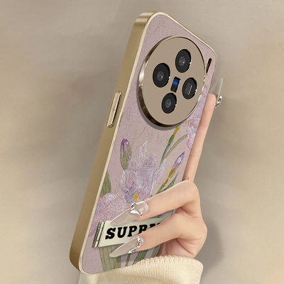 国风紫色鸢尾花适用vivox200promini手机壳x100高级x90s创意x70小众x60新款s20男女s19支架s18电镀y300小羊皮